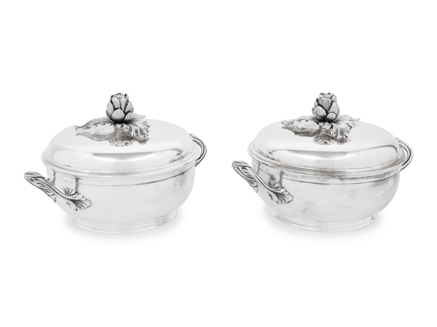 A Pair of Puiforcat Silver-Plate Covered Tureens