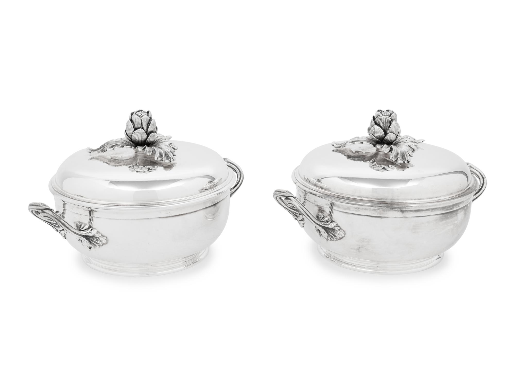 A Pair of Puiforcat Silver-Plate Covered Tureens