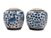 Two Chinese Underglaze Blue Crackle Glazed and Iron Decorated Porcelain Jars