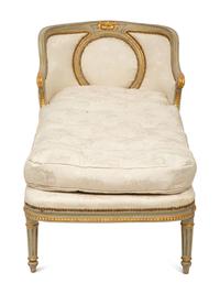 A French Provincial Style Painted and Parcel Gilt Chaise Longue