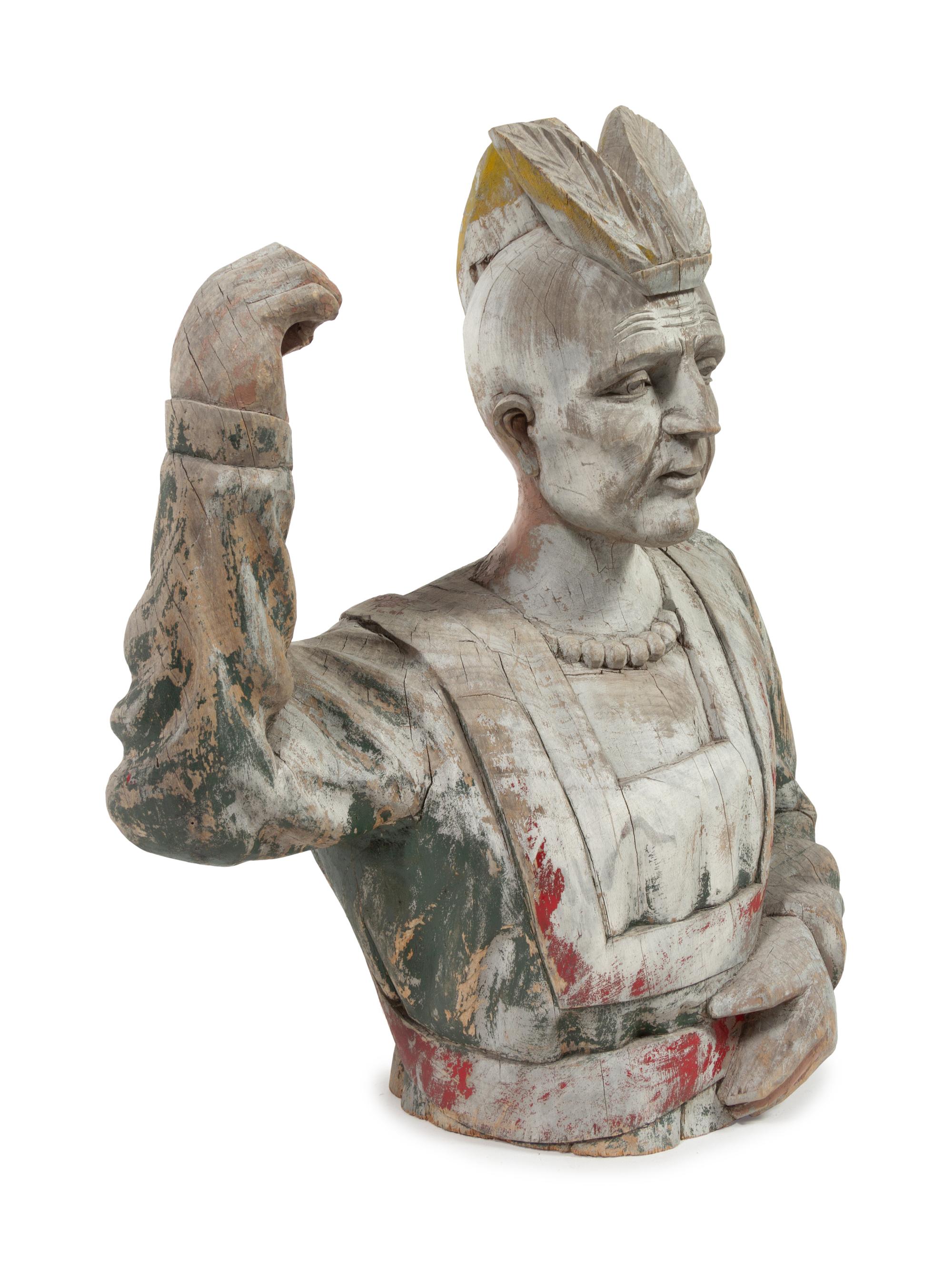 A Carved and Paint-Decorated Cigar Store Counter Top Native American Bust