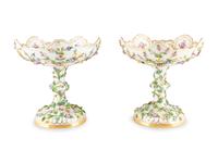 A Pair of Meissen Porcelain Floral Compotes