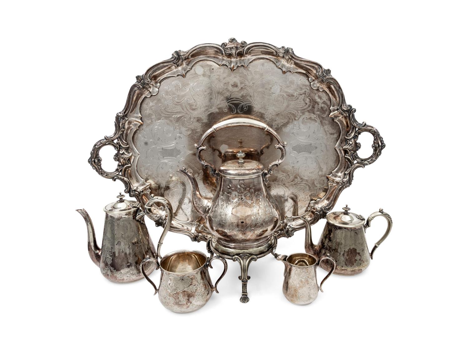 An Assembled English Silver-Plate Tea Service