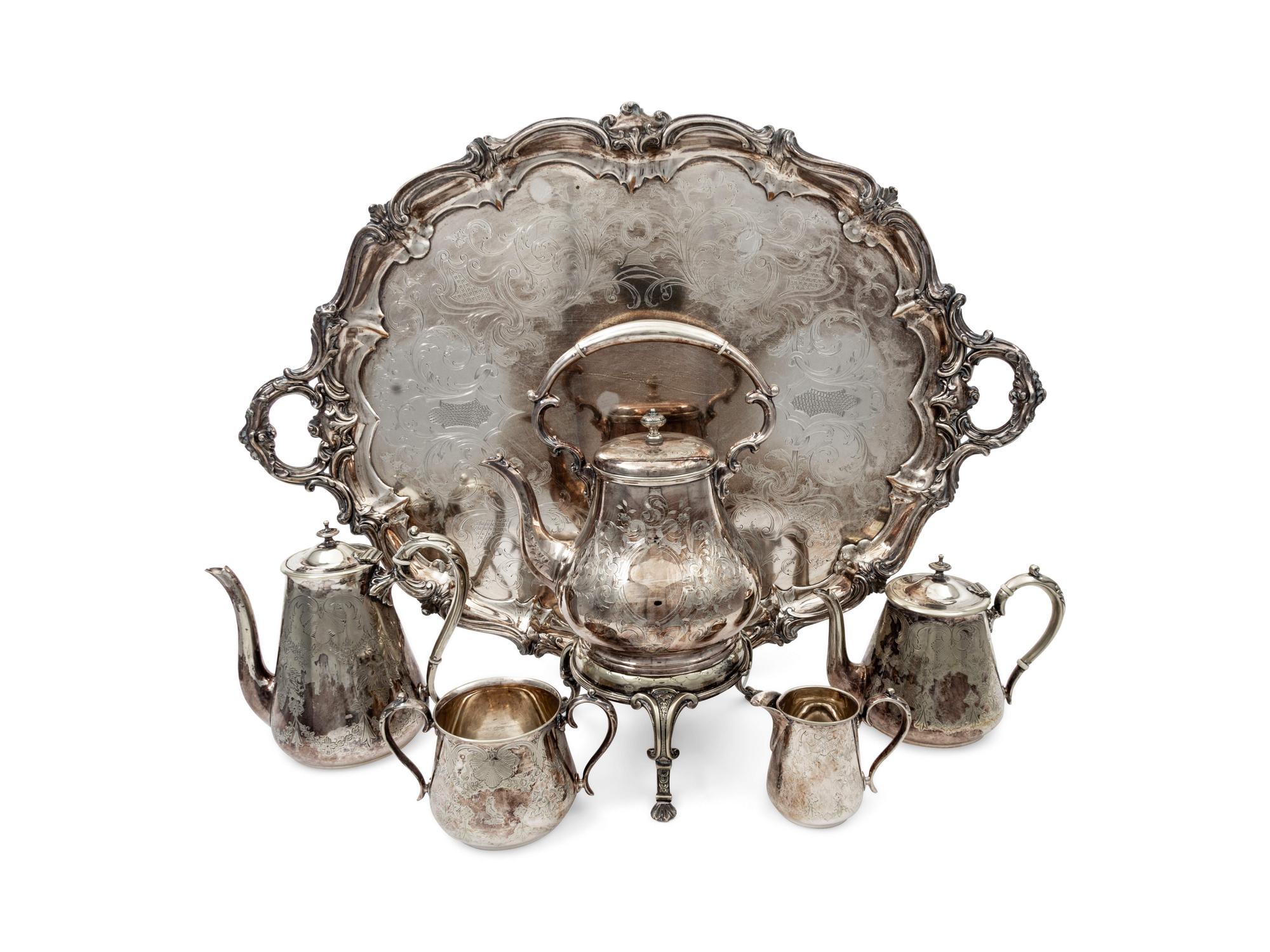 An Assembled English Silver-Plate Tea Service