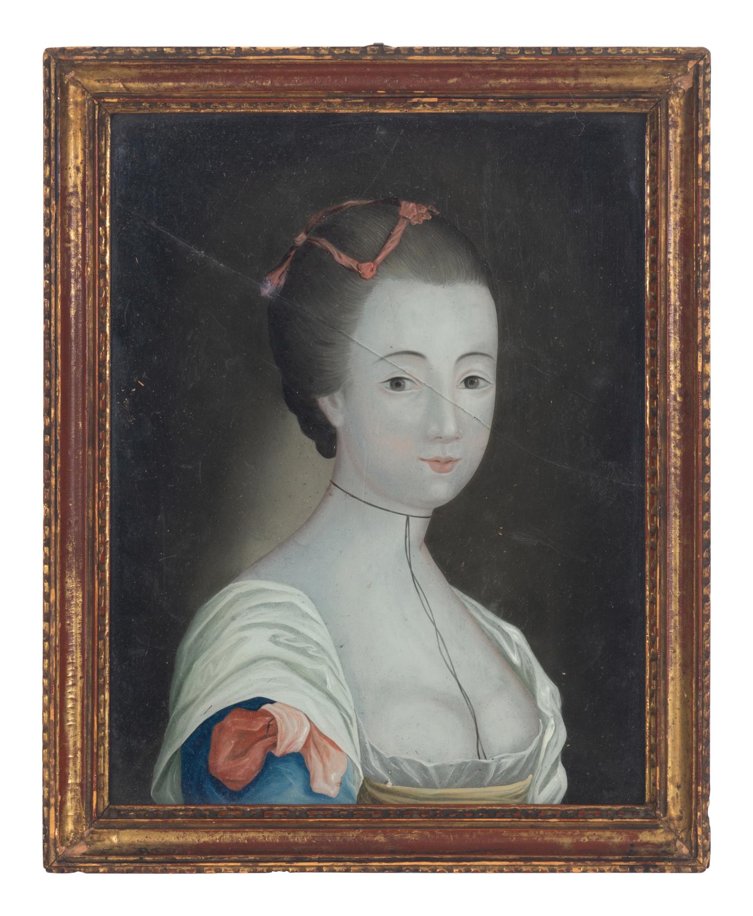 A Pair of English Reverse-Painted Glass Portraits