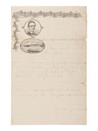 [LINCOLNIANA]. "Beardless Lincoln" lettersheet with "rail fence" design and flatboat below, [1860].