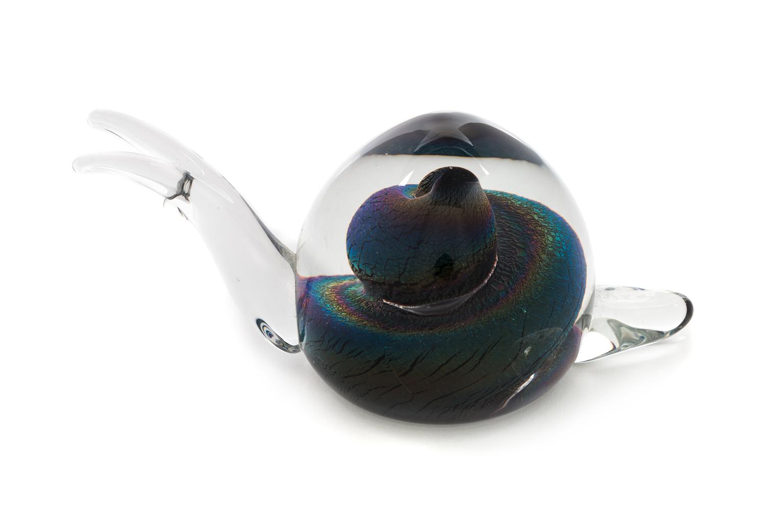 An FM Konstglas Marcolin Crystal Dichroic Crystal Snail Paperweight Length 6 3/4 inches — Sweden/Italy