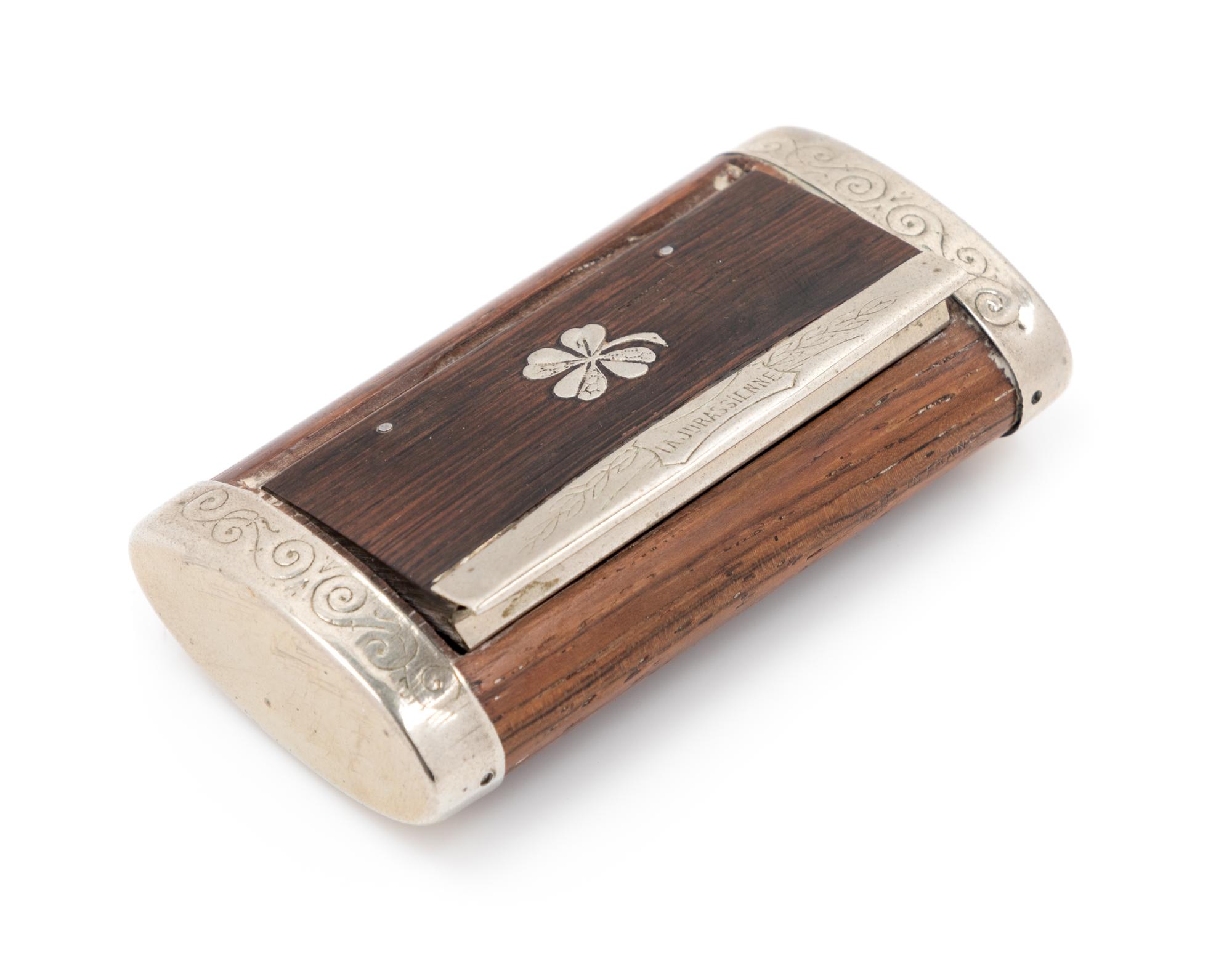 A French Carved Acacia and Silvered Metal Mounted Snuff Box Width 3 1/8 inches. — LA JURASSIENNE, SECOND HALF 19TH CENTURY