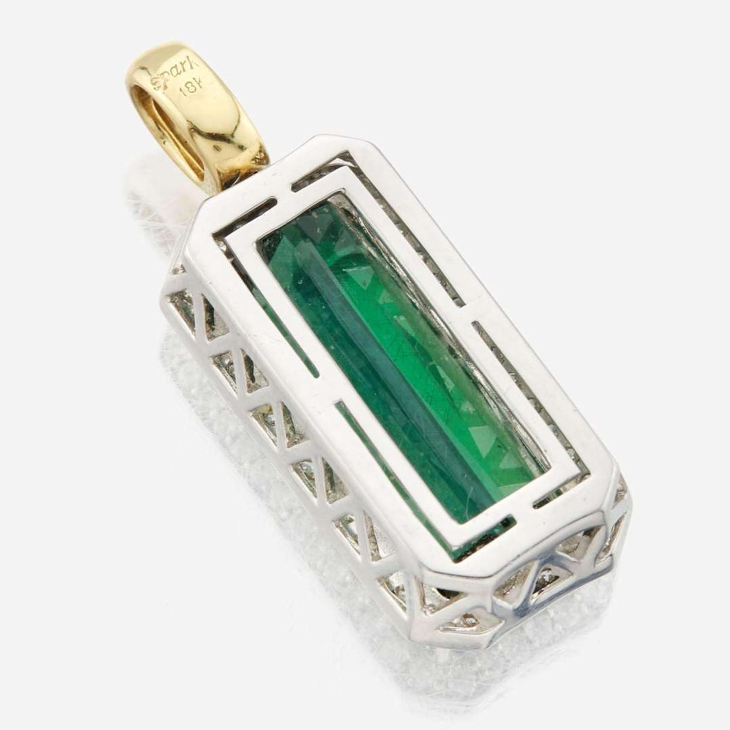 A green tourmaline, diamond, and bicolor gold pendant