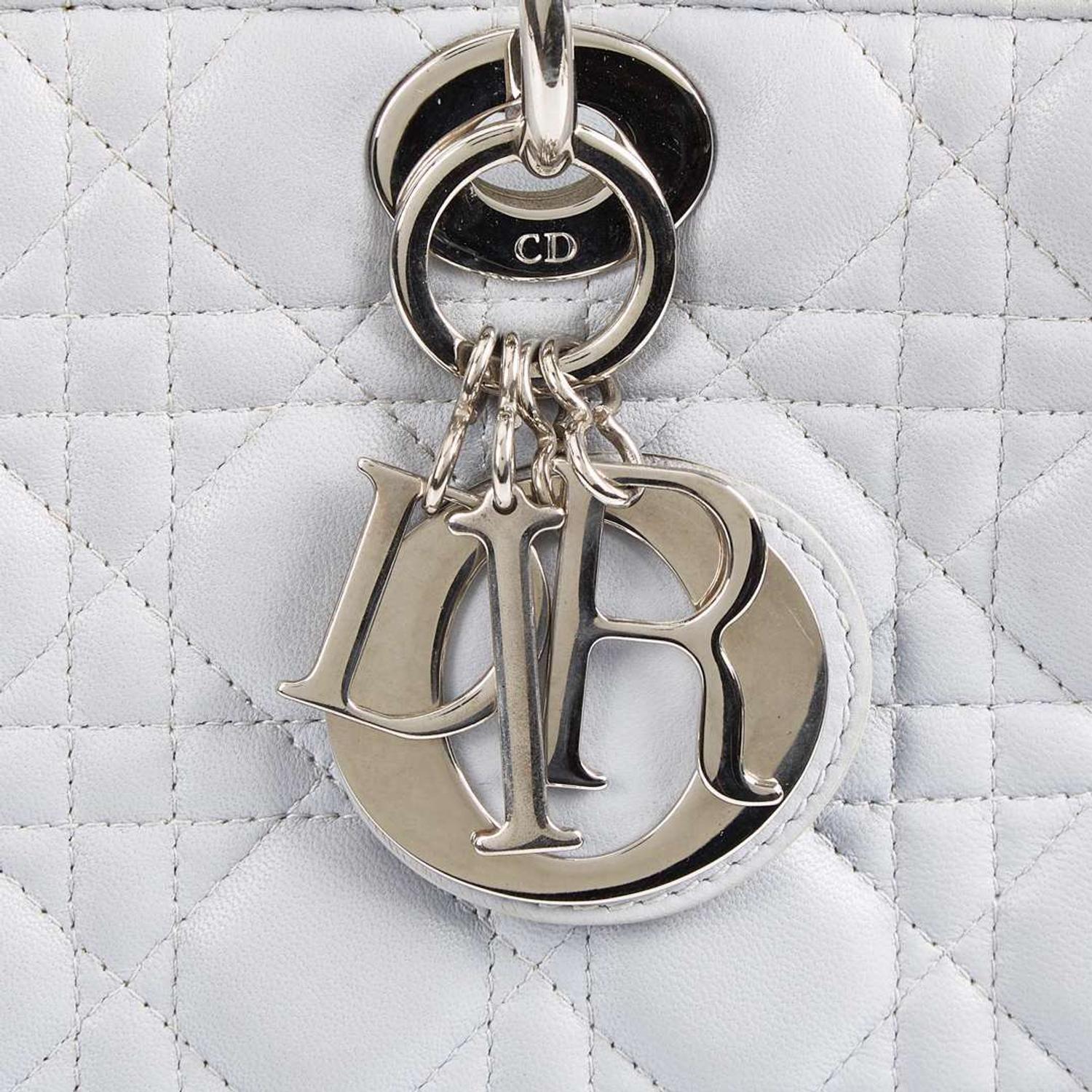 A Dior Lady Dior GM in Aqua and Gray Dior
