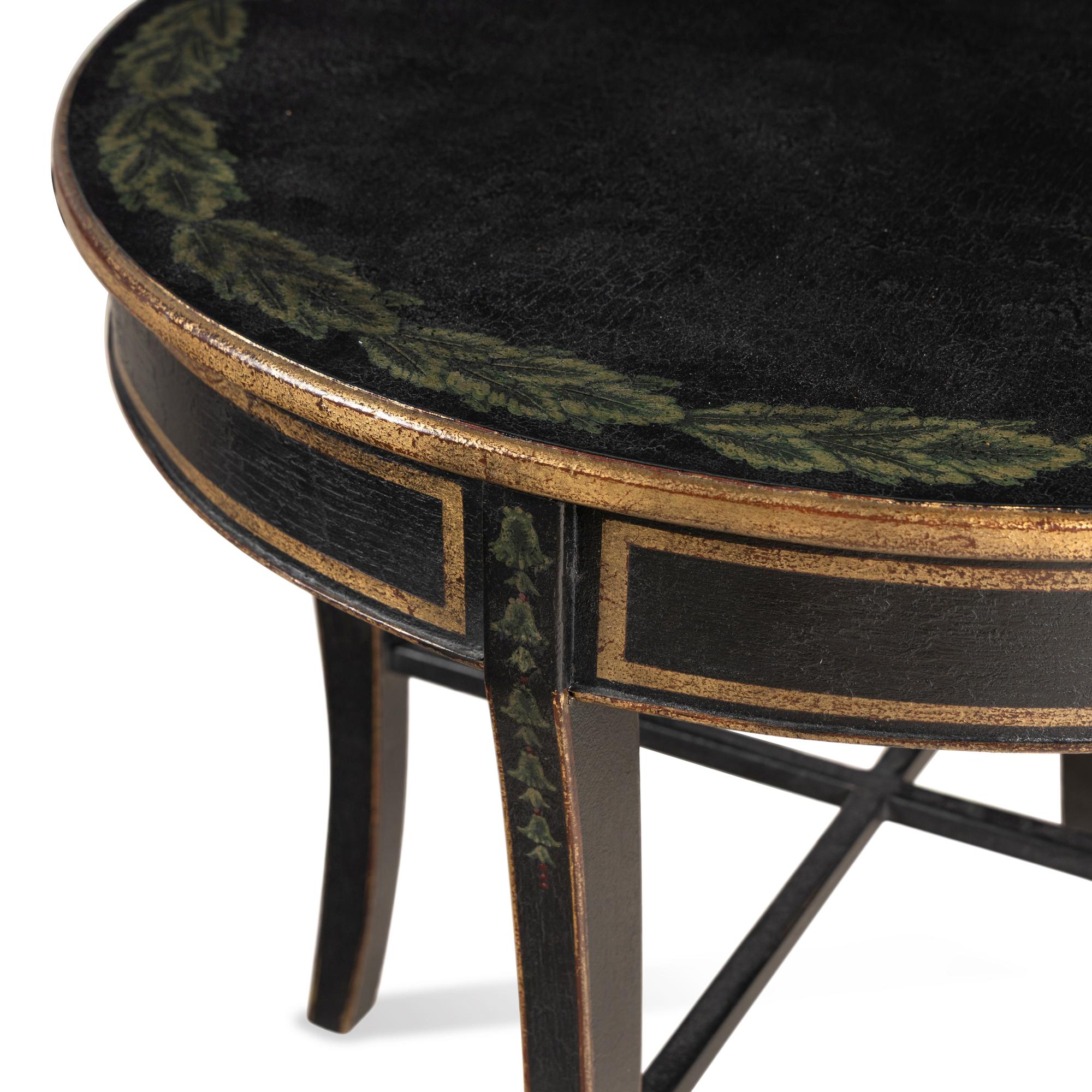 A Black and Polychrome-Painted Side Table