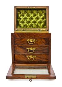A Regency Gilt Metal Mounted Calamander Jewelry Box, Height 9 1/2 inches.