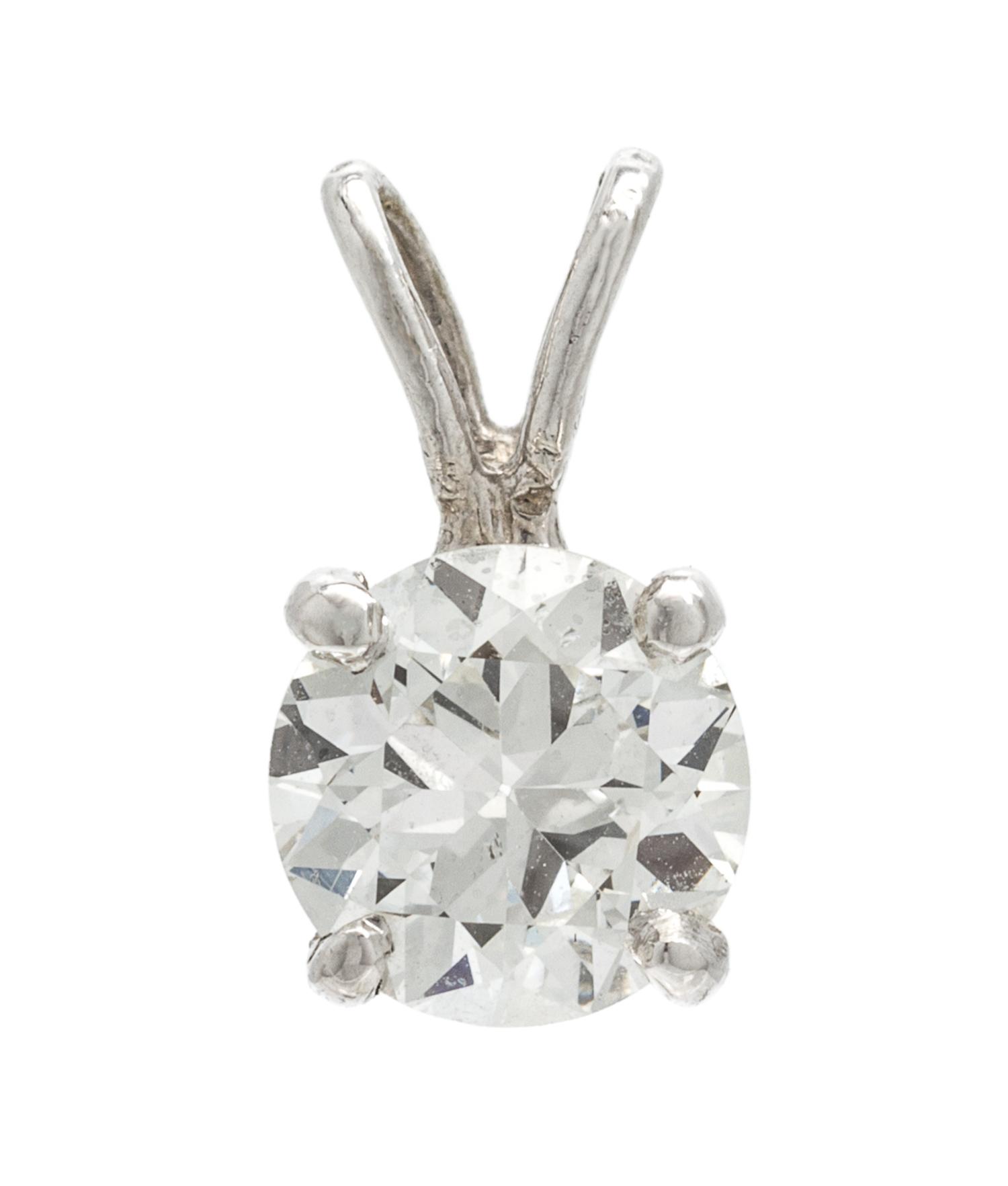 A White Gold and Diamond Solitaire Pendant, 0.60 dwts.