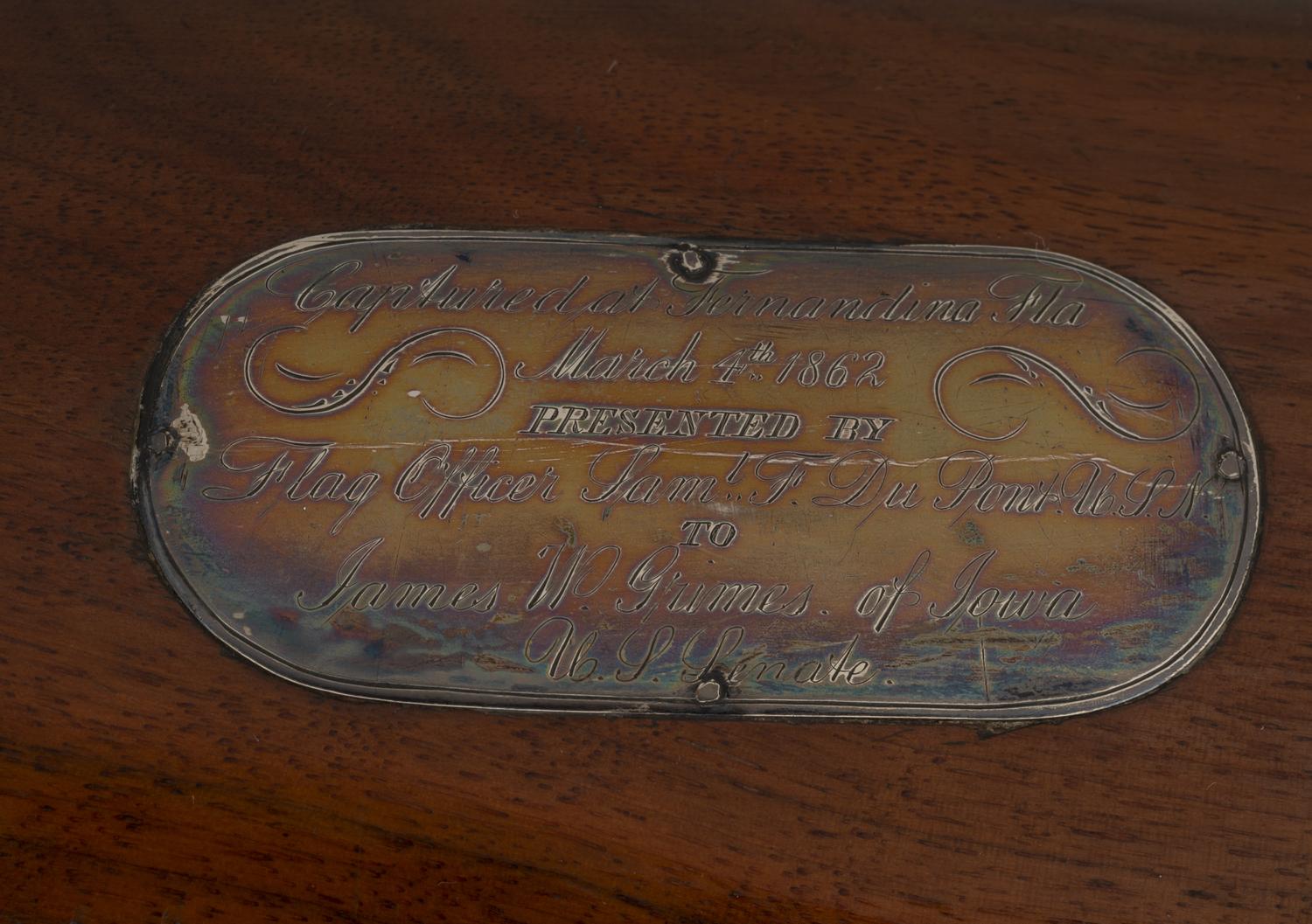 E. Phillips New York Target Rifle Captured at Fernandina, Florida and Presented to Senator Grimes by Flag Officer (Admiral) Samuel F. DuPont