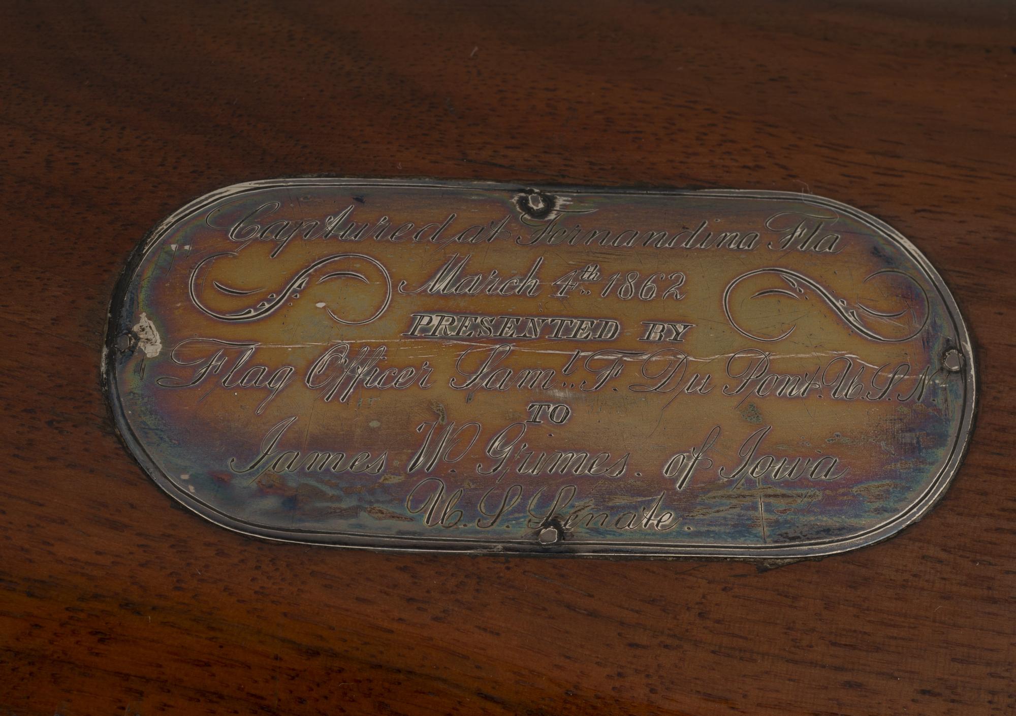 E. Phillips New York Target Rifle Captured at Fernandina, Florida and Presented to Senator Grimes by Flag Officer (Admiral) Samuel F. DuPont