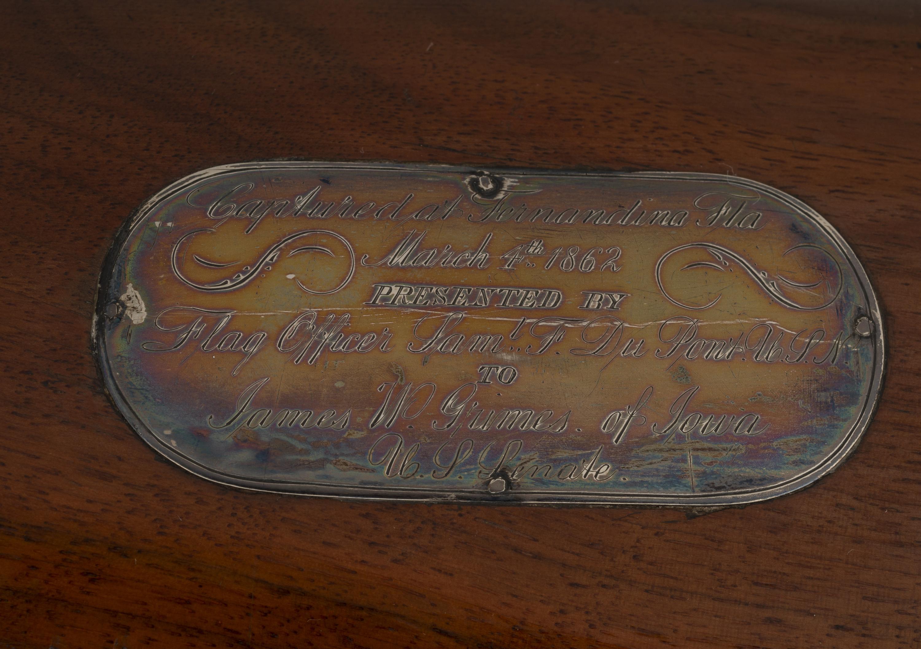 E. Phillips New York Target Rifle Captured at Fernandina, Florida and Presented to Senator Grimes by Flag Officer (Admiral) Samuel F. DuPont