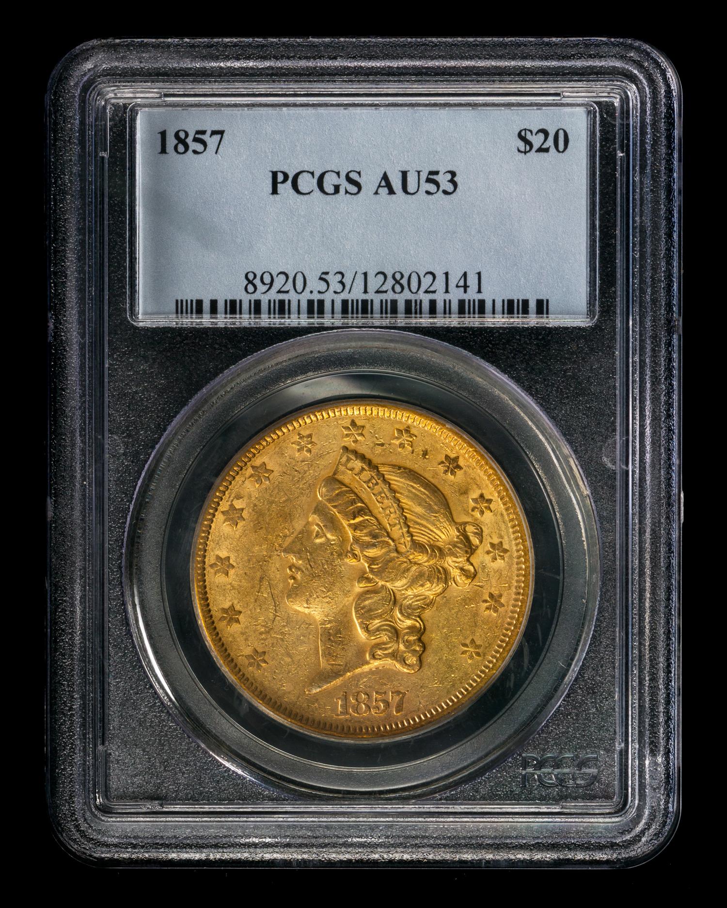 A United States 1857 Liberty Head $20 Gold Coin