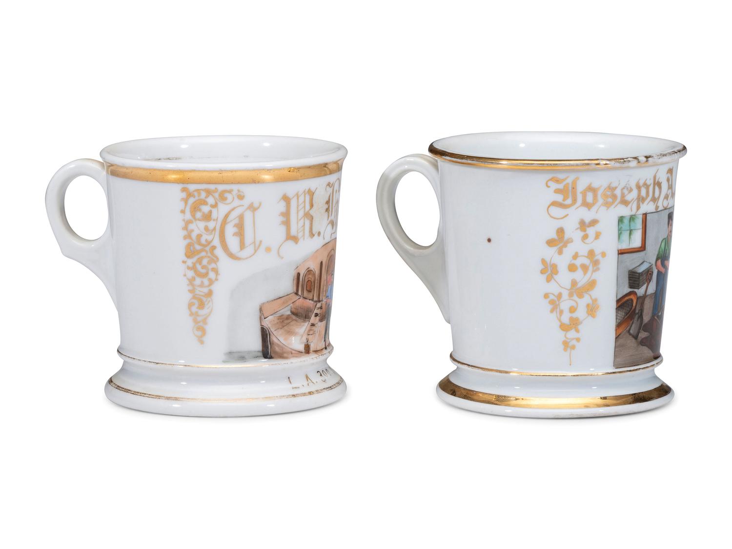 Two Porcelain Occupational Shaving Mugs