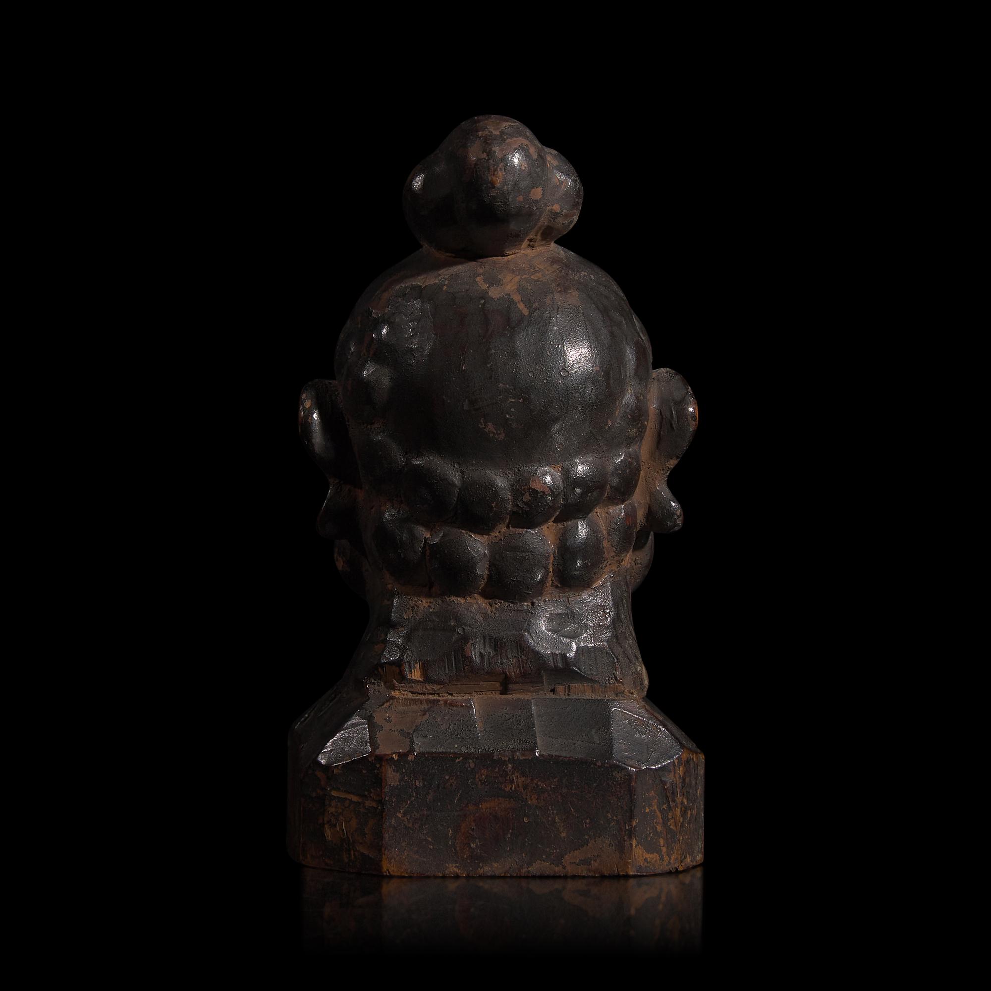 A Small Japanese Carved and Lacquered Wood Head of a Nio Guardian, Agyo , Possibly Muramachi Period