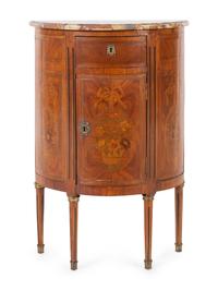 A Louis XVI Style Marquetry Marble-Top Cabinet