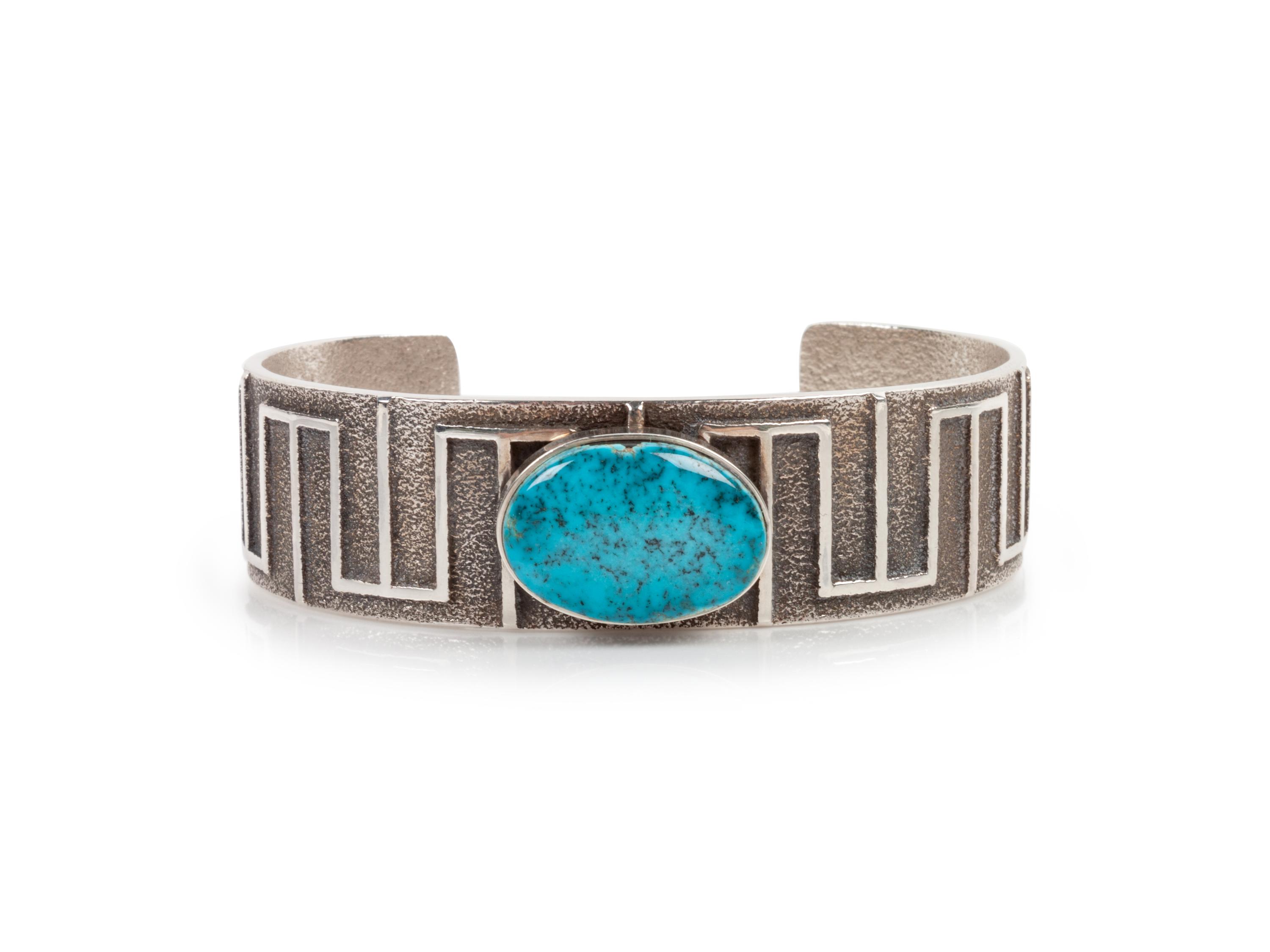 Sterling Silver Tufa Cast and Lone Mountain Turquoise Cuff Bracelet