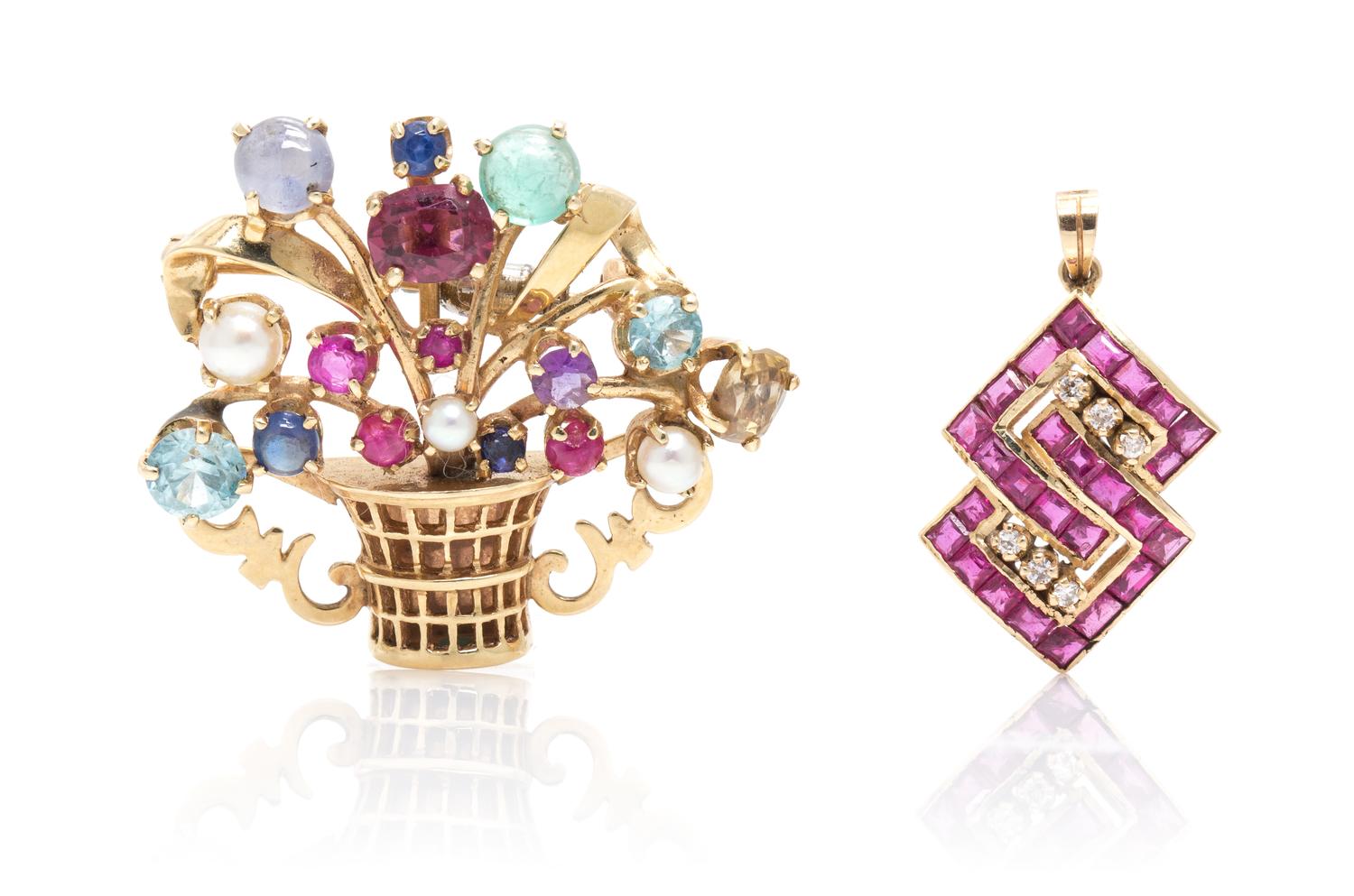 A Collection of 14 Karat Yellow Gold and Multi Gem Jewelry, 1.60 dwts.