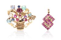 A Collection of 14 Karat Yellow Gold and Multi Gem Jewelry, 1.60 dwts.
