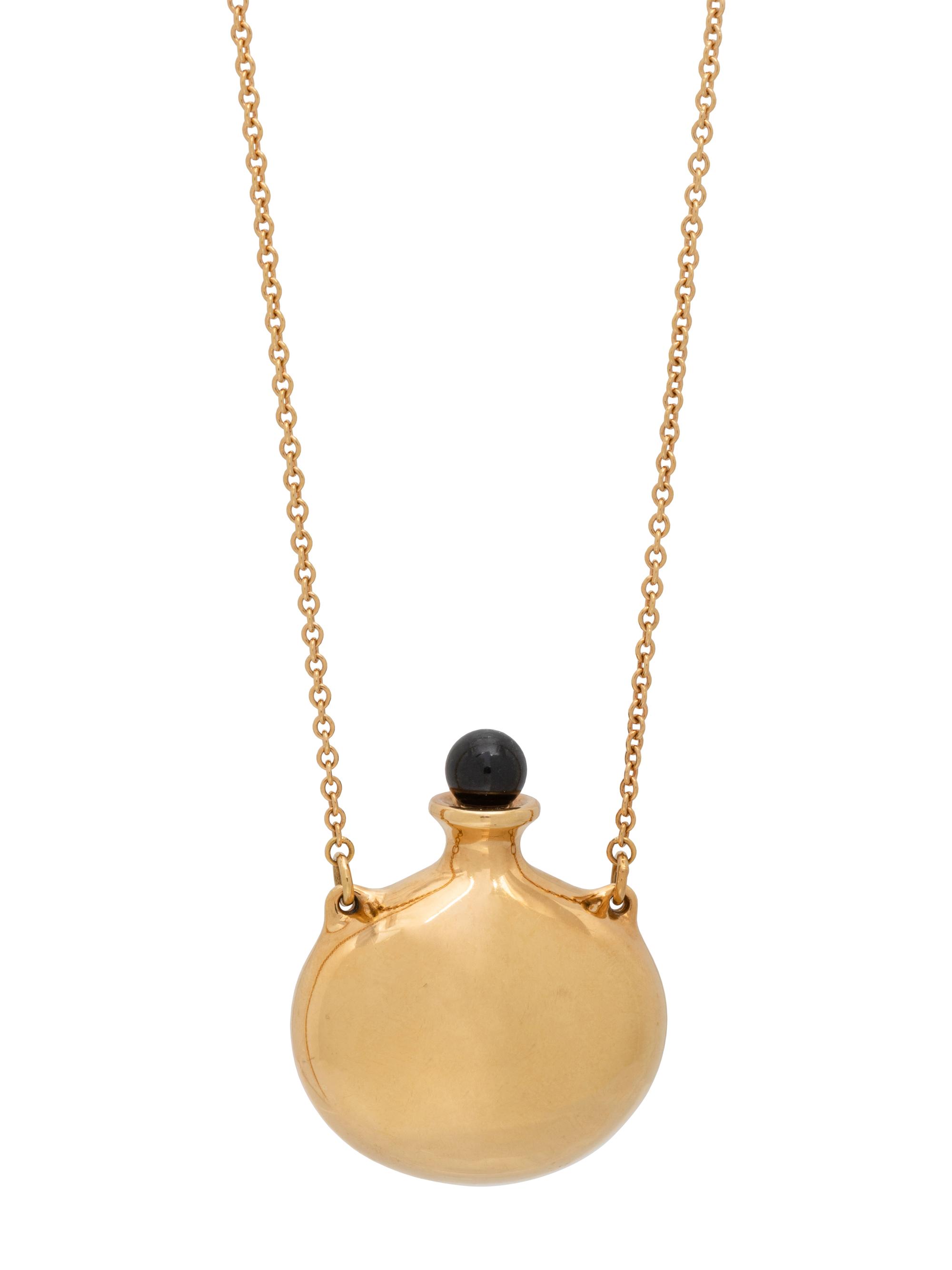 TIFFANY & CO., ELSA PERETTI, YELLOW GOLD AND BLACK JADE 'BOTTLE ROUND BOTTLE' NECKLACE