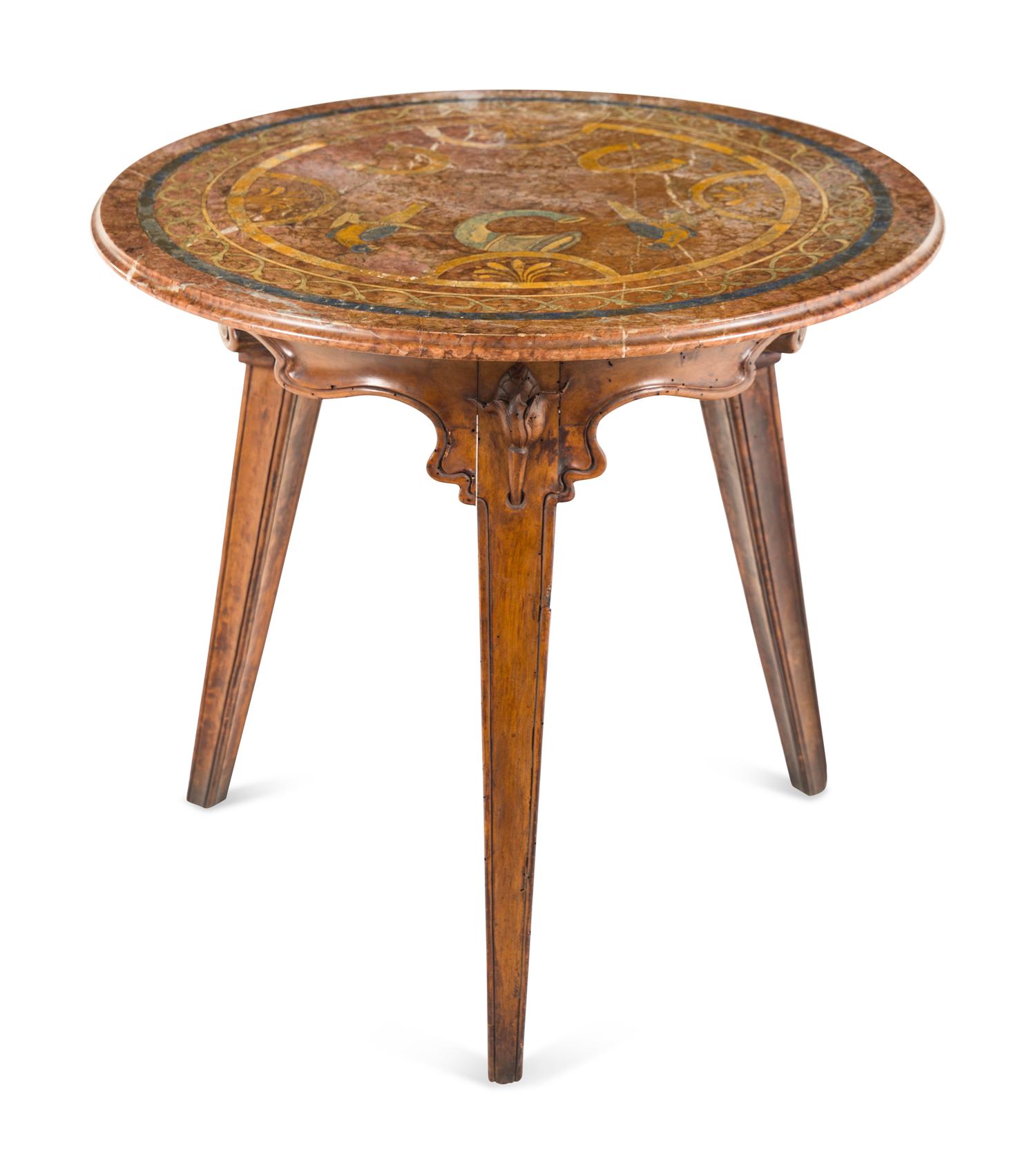 An Italian Baroque Carved Fruitwood Scagliola-Inset Center Table