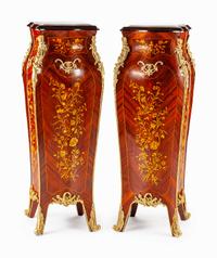 A Louis XV Style Gilt Metal Mounted Marquetry Pedestals