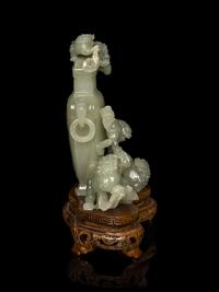 A Chinese Pale Celadon Jade Vase and Cover