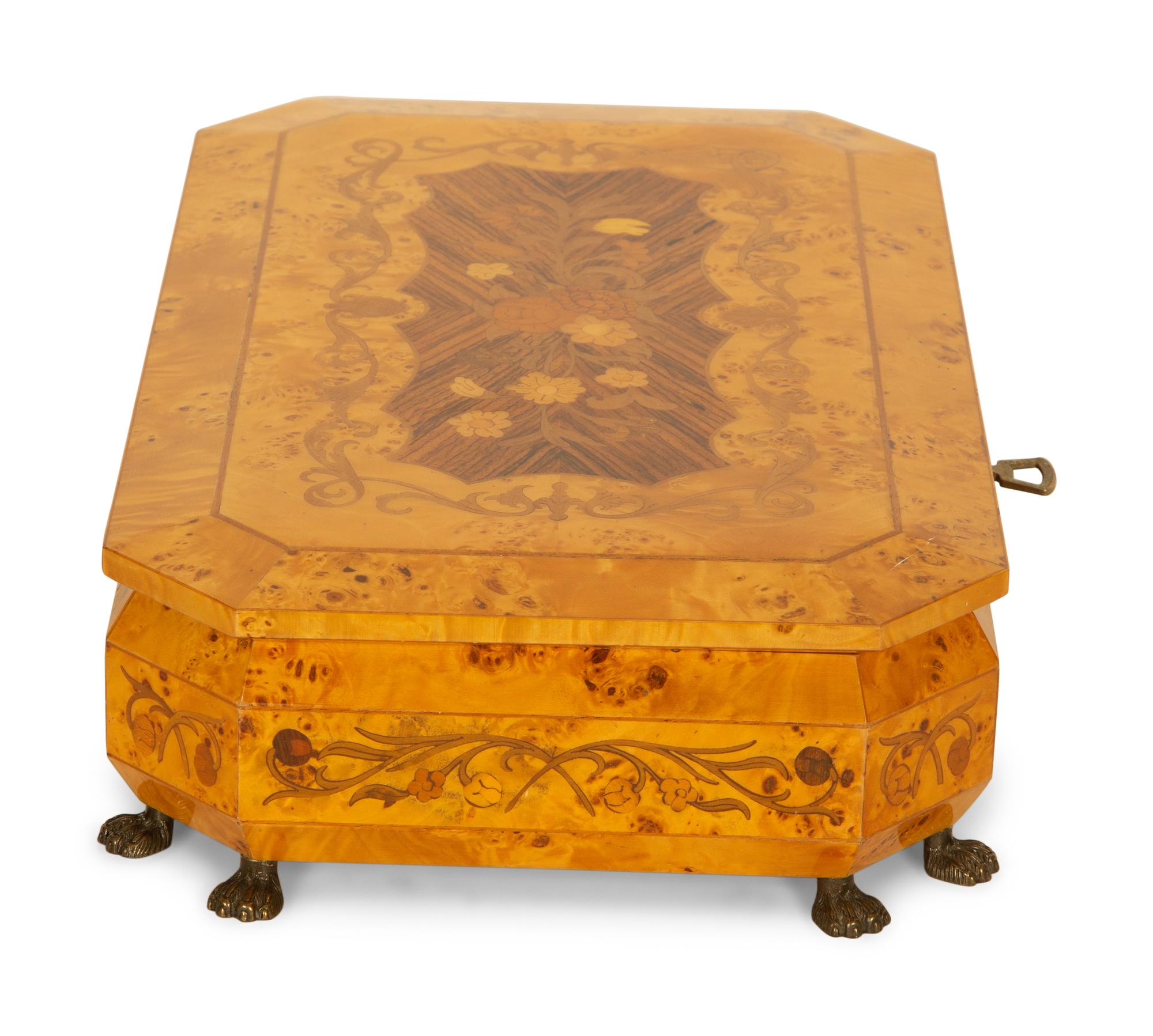 An Italian Burlwood and Marquetry Musical Jewelry Box