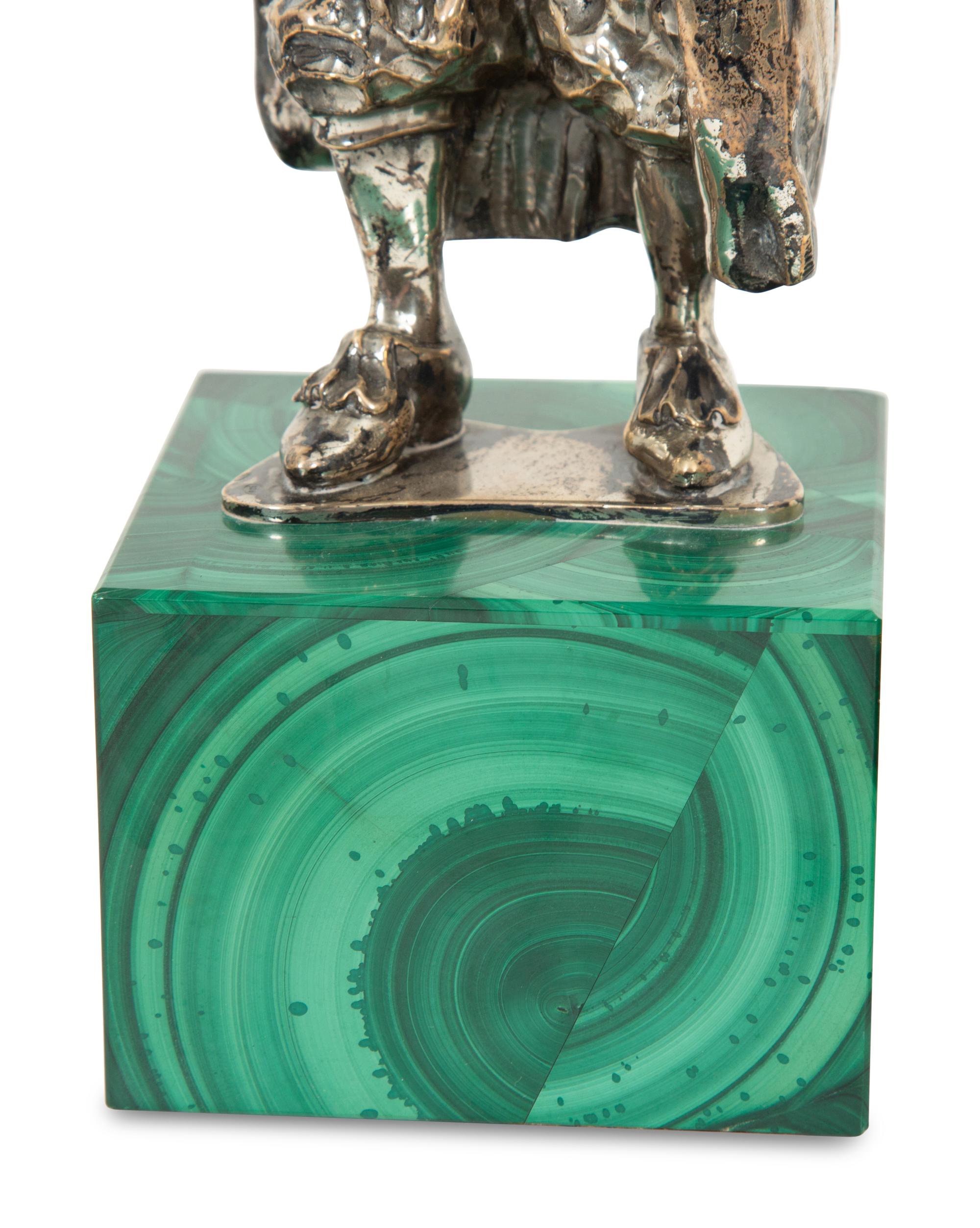 Three Italian Silver Figures on Malachite Bases