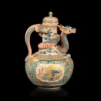 A Japanese "Gosu" Blue Decorated Satsuma-Type "Dragon" Ewer, Signed, Meiji Period
