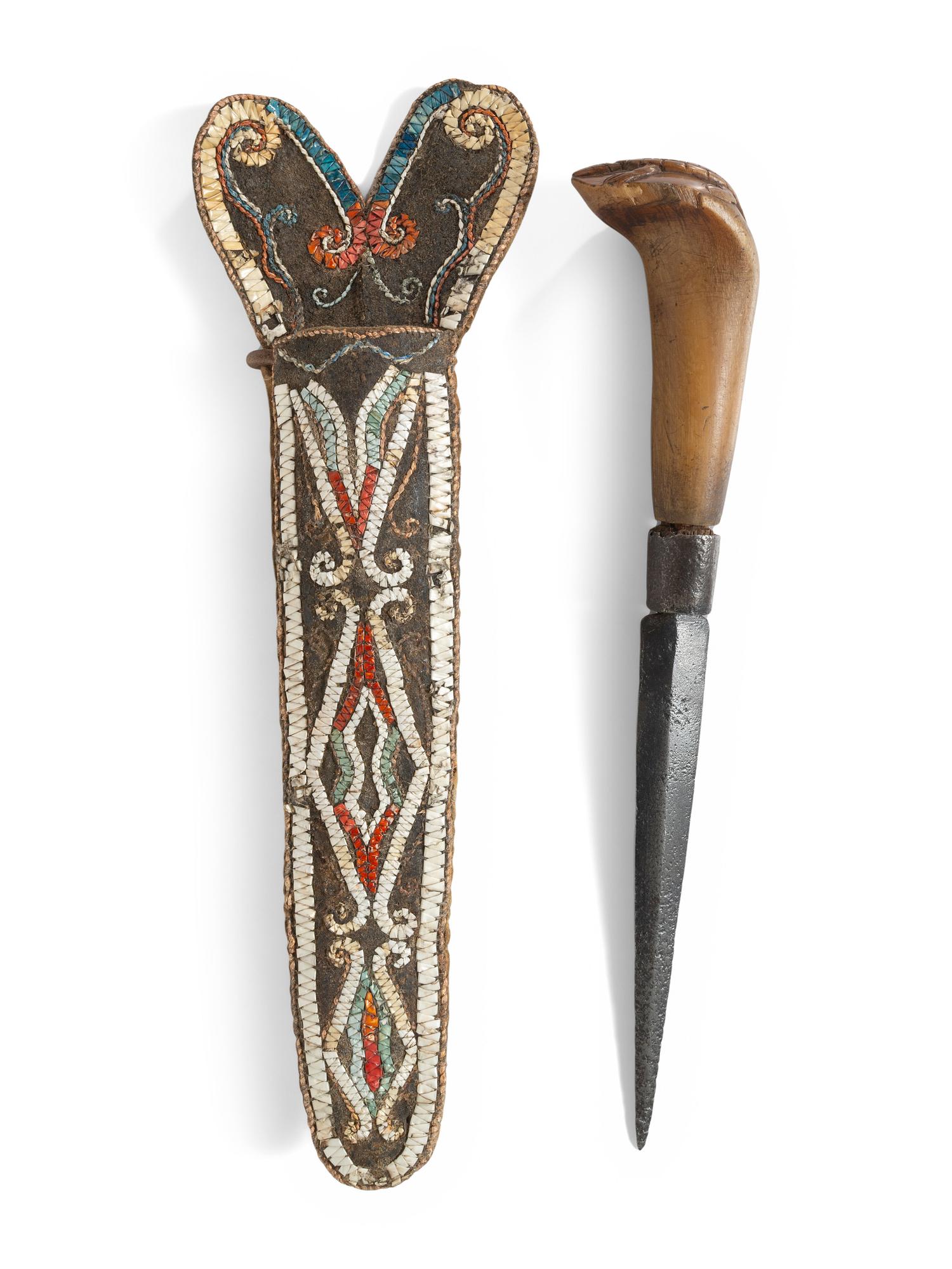 Great Lakes Black-Tanned Hide Knife Sheath and Knife, Exhibited and Published