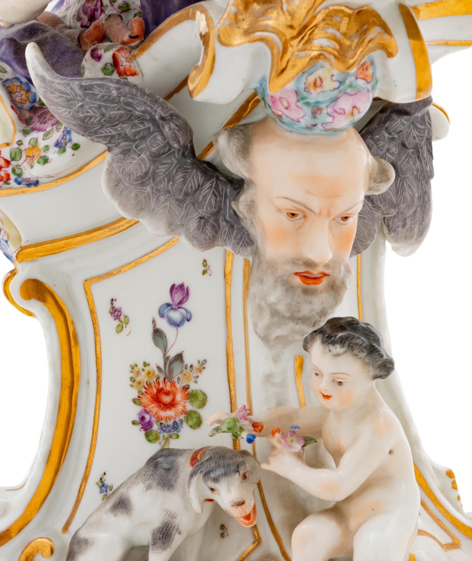 A German Painted and Parcel Gilt Porcelain Figural Mantel Clock