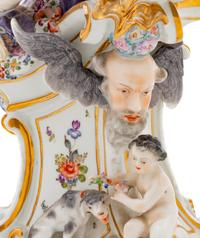 A German Painted and Parcel Gilt Porcelain Figural Mantel Clock