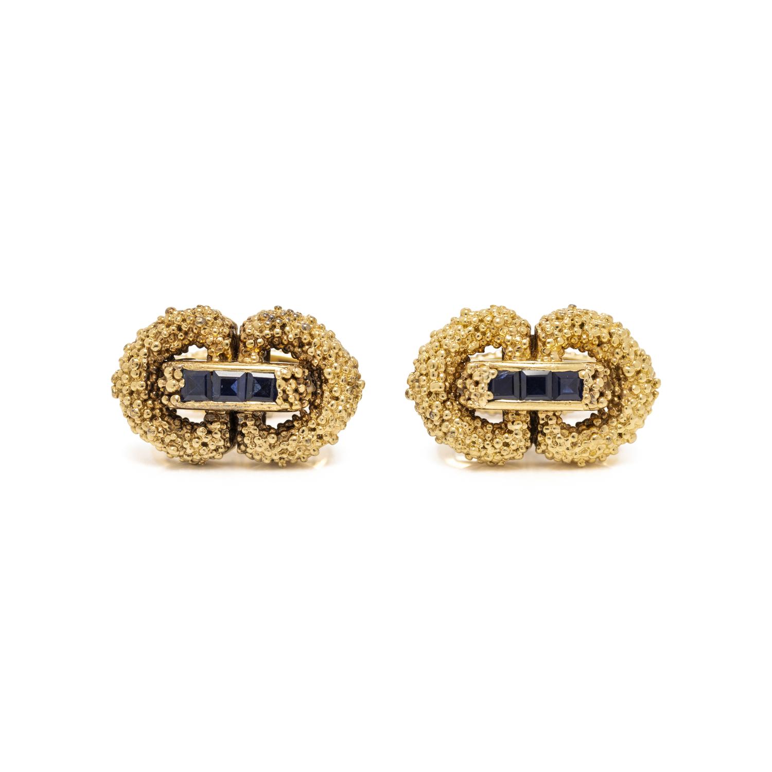 CARTIER, YELLOW GOLD AND SAPPHIRE CUFFLINKS