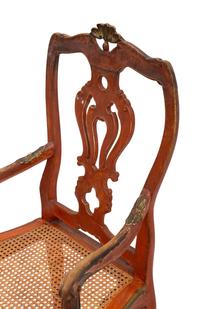A Pair of Italian Rococo Style Bole-Painted and Parcel Gilt Armchairs