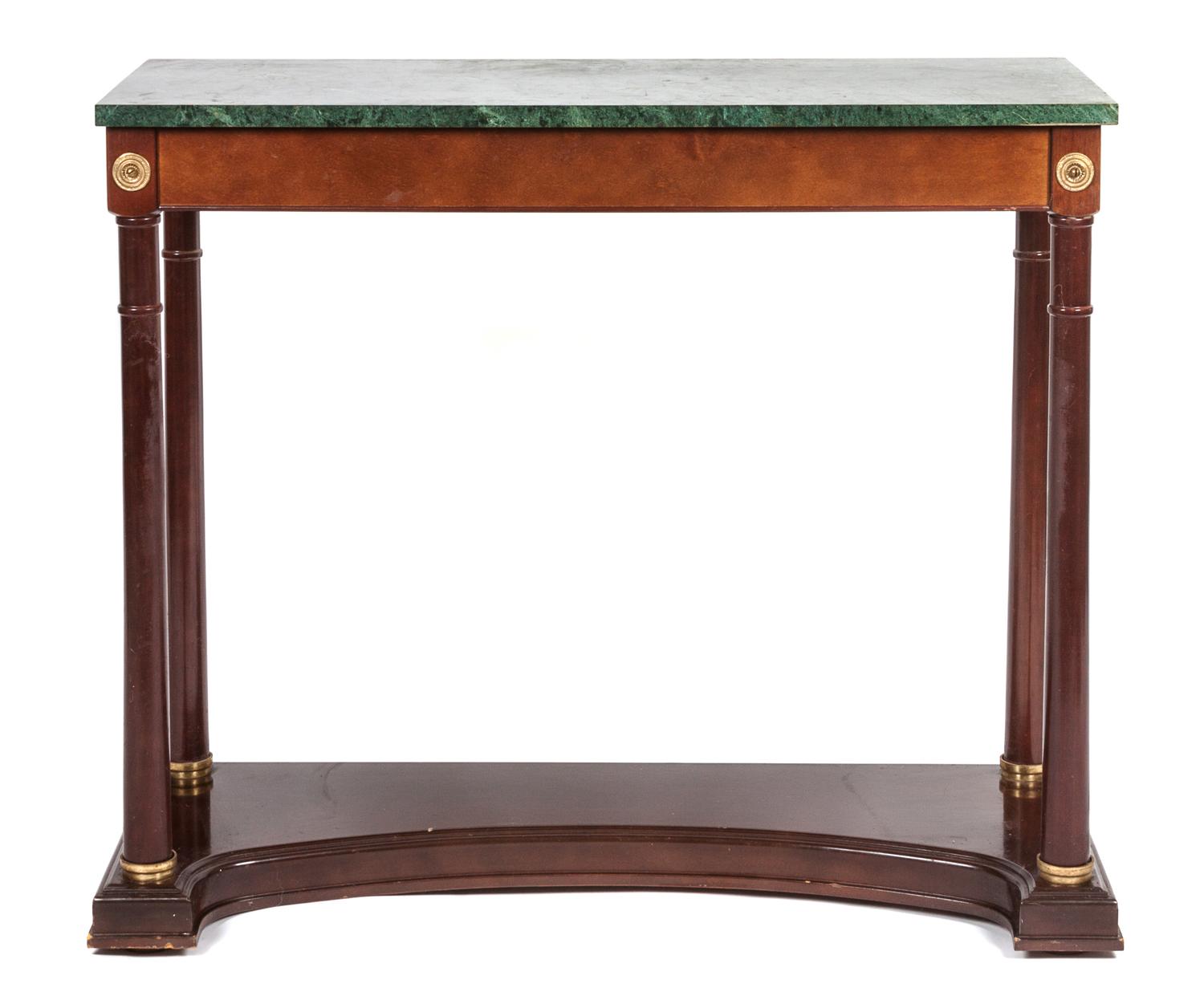 An Empire Style Mahogany Console Table Height 30 x width 34 3/4 x depth 13 3/4 inches.