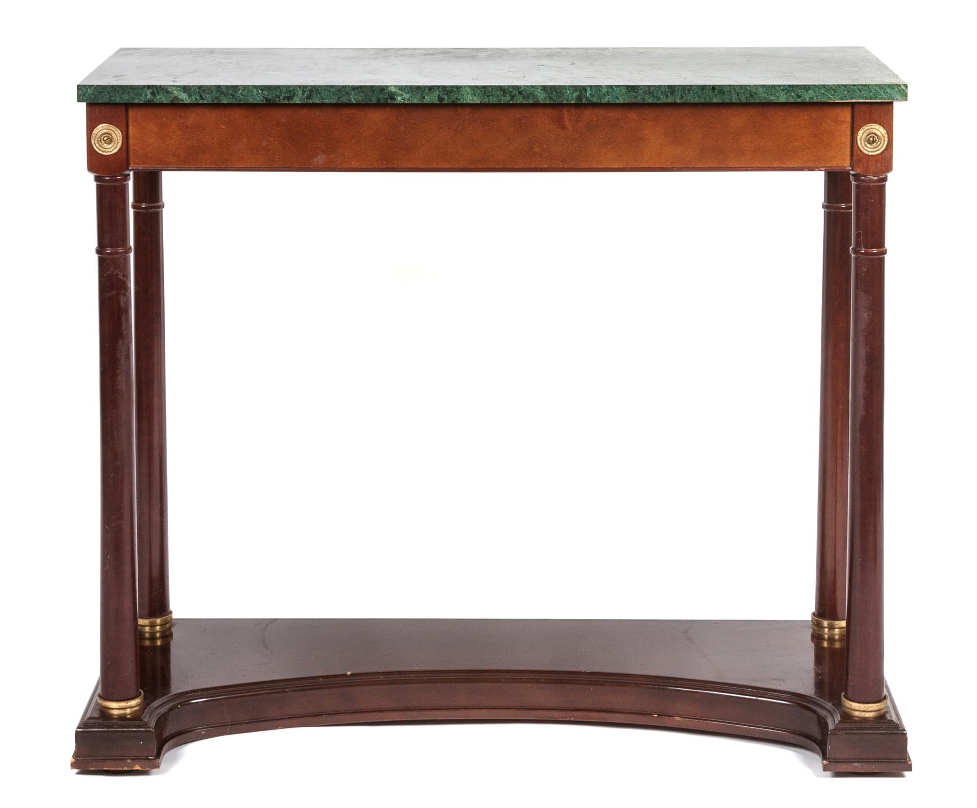 An Empire Style Mahogany Console Table Height 30 x width 34 3/4 x depth 13 3/4 inches.