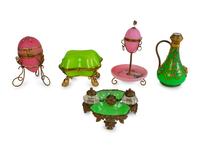 A Group of Five French Opaline Glass and Gilt Metal Mounted Desk Articles — 19TH CENTURY