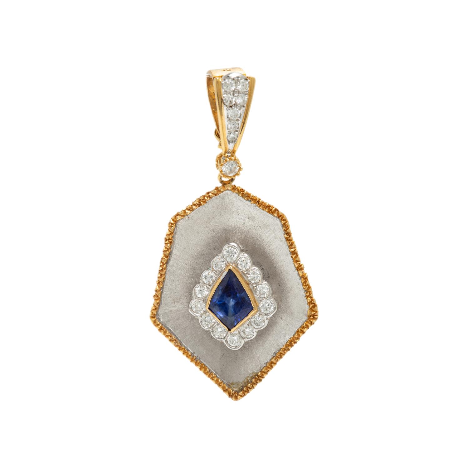 Bicolor Gold, Sapphire, and Diamond Pendant