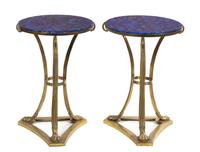 A Pair of Neoclassical Gilt Bronze and Lapis Lazuli Tables Height 27 x diameter of top 18 inches. — LATE 19TH/EARLY 20TH CENTURY