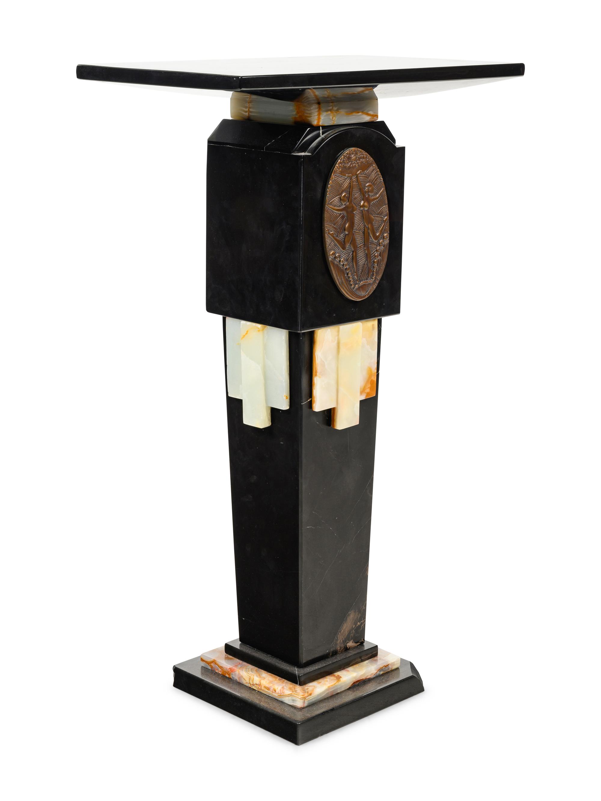 An Art Deco Marble, Onyx and Bronze Mounted Pedestal