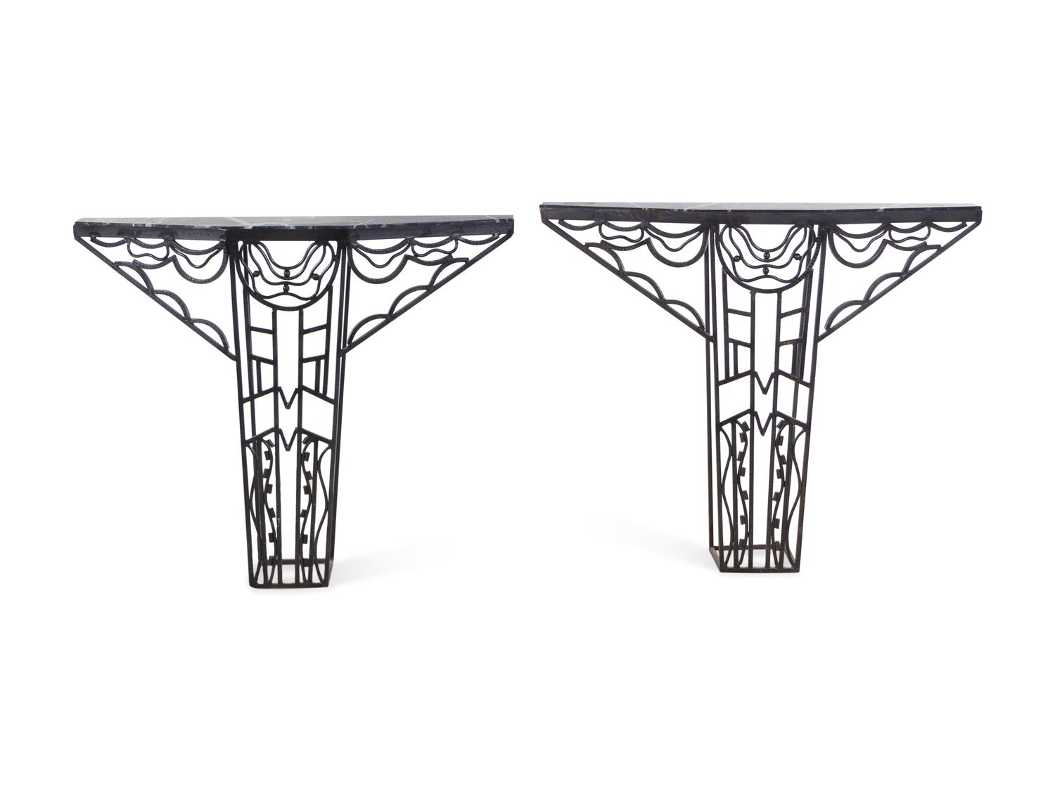 Pair of French Art Deco Style Iron Console Tables