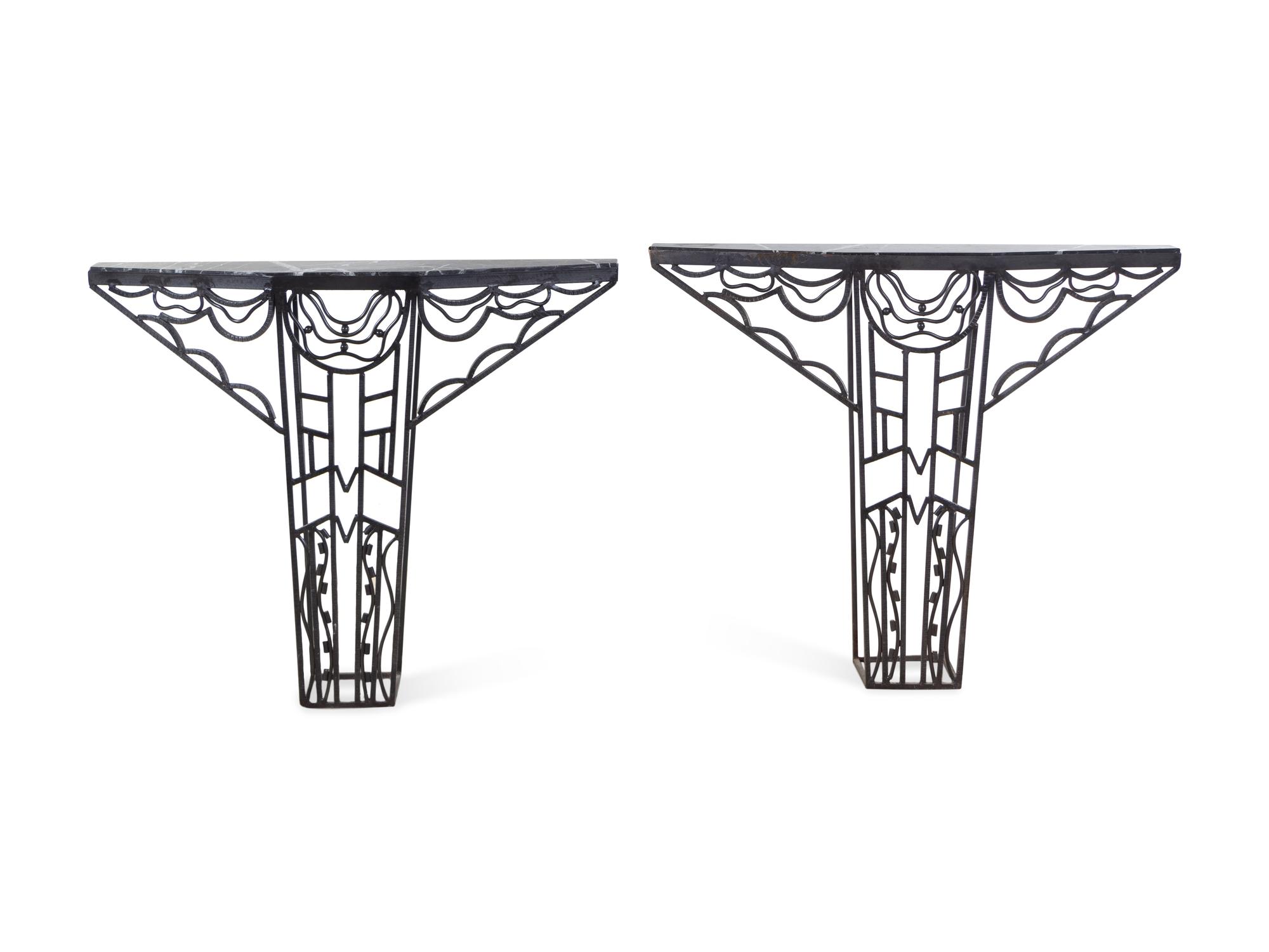 Pair of French Art Deco Style Iron Console Tables