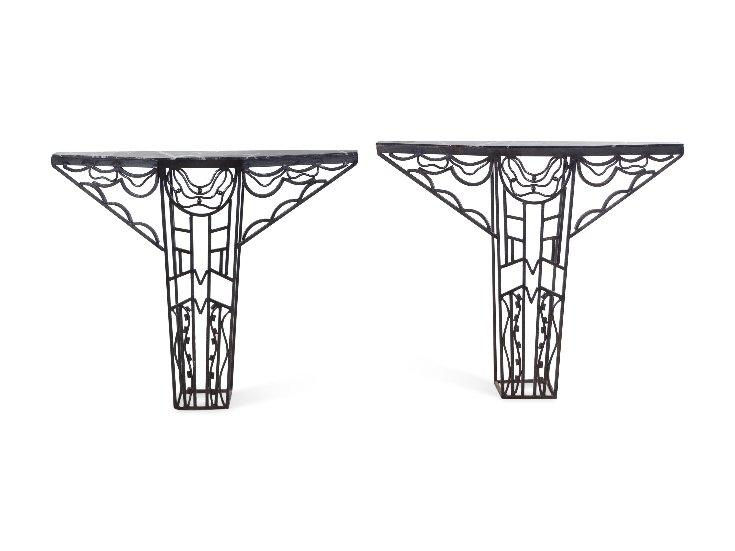 Pair of French Art Deco Style Iron Console Tables