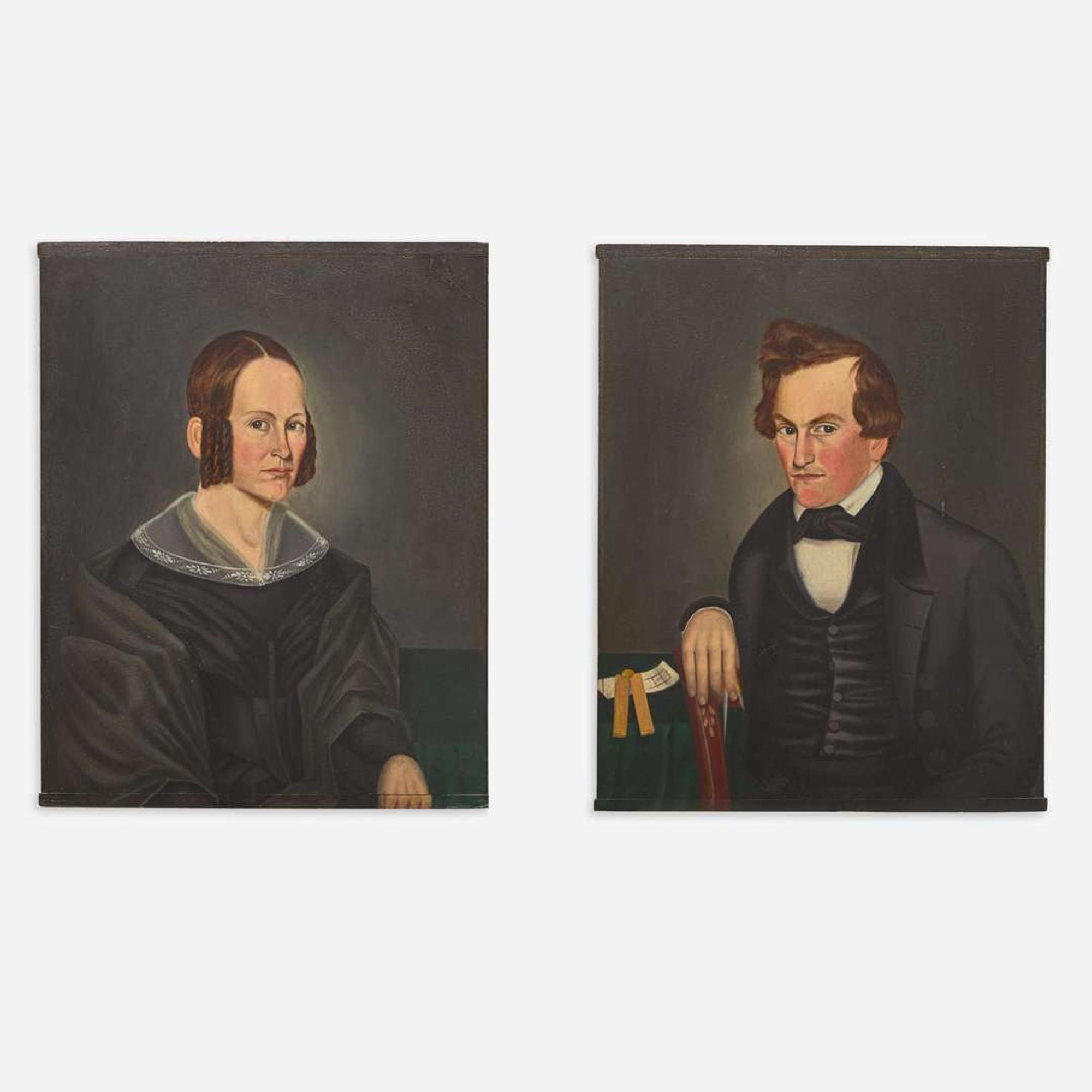 American School 19th century Pair of portraits: Lady and Gentleman