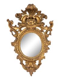A Pair of Italian Baroque Oval Giltwood Mirrors